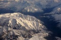 CHILE ARGENTINA Aerial view of the Andes mountain range with highest and snowy peaks such as Aconcagua. Royalty Free Stock Photo