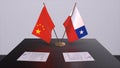 Chile and China flag. Politics concept, partner deal between countries. Partnership agreement of governments 3D