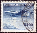 CHILE - CIRCA 1955: A stamp printed in Chile shows Morane Saulnier Paris I aircraft, circa 1955. Royalty Free Stock Photo