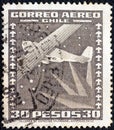 CHILE - CIRCA 1934: A stamp printed in Chile shows stylized Dornier Wal flying boat and compass, circa 1934.