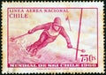 CHILE - CIRCA 1966: A stamp printed in Chile from the `World Skiing Championships - Chile 1966` issue shows Skier in slalom race