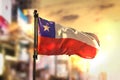 Chile Flag Against City Blurred Background At Sunrise Backlight Royalty Free Stock Photo