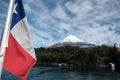 Chile flag and Osorno Volcano