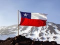Chile Flag on snowy Volcano