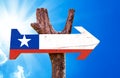 Chile Flag wooden sign with sky background