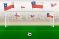 Chile football team fans with flags of Chile cheering on stadium, penalty kick concept in a soccer match Royalty Free Stock Photo