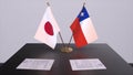 Chile and Japan national flags, political deal, diplomatic meeting. Politics and business 3D illustration