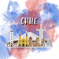 Chile Landmark Global Travel And Journey watercolor background. Vector Design Template.used for your advertisement, book, banner,