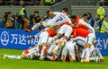 Chile national football team celebrating victory in FIFA Confederations Cup 2017 semi-final against Portugal Royalty Free Stock Photo