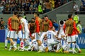 Chile national football team celebrating victory in  FIFA Confederations Cup 2017 semi-final against Portugal Royalty Free Stock Photo