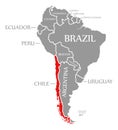 Chile red highlighted in continent map of South America