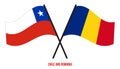 Chile and Romania Flags Crossed And Waving Flat Style. Official Proportion. Correct Colors