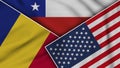Chile United States of America Romania Flags Together Fabric Texture Illustration