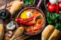 Chilean food. Picante caliente. Tomatoes, onion, chili fried with eggs Royalty Free Stock Photo