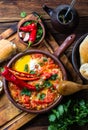 Chilean food. Picante caliente. Tomatoes, onion, chili fried with eggs Royalty Free Stock Photo