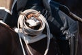 Chilean huaso on horseback with his blanket and lasso