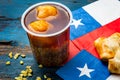 Chilean independence day concept. fiestas patrias. Chilean typical dish and drink on independence day party, 18 Royalty Free Stock Photo
