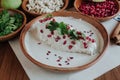 Chiles en Nogada and ingredients, Chile Poblano traditional Mexican Food in Puebla Mexico Royalty Free Stock Photo