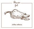 Chiles rellenos sketch vector icon for Mexican cuisine food menu design