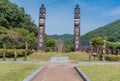 Two towering Korean totem poles