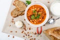 Chili Beans Stew, Bread, Red Chili Pepper And Garlic Royalty Free Stock Photo