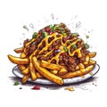Chili Cheese Fries On White Background Logo. Generative AI Royalty Free Stock Photo