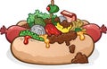 Chili Cheese Hot Dog With Toppings Cartoon