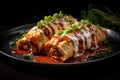 Chili Chicken Crepes Baked with Cheese Sauce