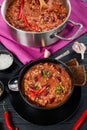 Chili con carne in a black bowl Royalty Free Stock Photo