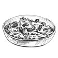 Chili con carne in bowl - mexican traditional food. Vector vintage hatching Royalty Free Stock Photo