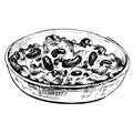 Chili con carne in bowl - mexican traditional food. Vector vintage hatching Royalty Free Stock Photo