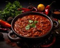 The chili con carne is fiery and flavorful.