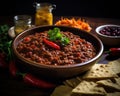 The chili con carne is fiery and flavorful.