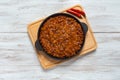 Chili con carne in frying pan. Texas chili. Royalty Free Stock Photo