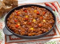 Chili con carne in frying pan. Texas chili. Royalty Free Stock Photo