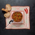 Chili con carne in frying pan. Texas chili. Royalty Free Stock Photo