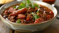 Chili con carne with sausage. Generative Ai