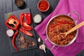 Chili con carne in a stainless pot Royalty Free Stock Photo