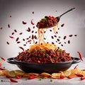 Chili con carne, traditional Mexican texmex spicy stew eith meat and beans