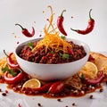 Chili con carne, traditional Mexican texmex spicy stew eith meat and beans