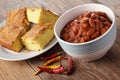Chili dish with corn bread Royalty Free Stock Photo