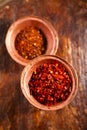 Chili flakes. These unique dried chilies crushed and cured