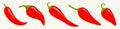 Chili hot pepper icon set line. Red chilli cayenne peppers. Vegetable collection. Flat design. White background. Isolated Royalty Free Stock Photo
