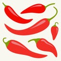 Chili hot pepper icon set. Red chilli cayenne peppers. Flat design. White background. Isolated Royalty Free Stock Photo