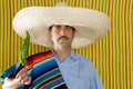 Chili hot pepper Mexican man typical poncho serape Royalty Free Stock Photo