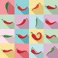 Chili icons set, flat style