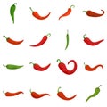 Chili icons set flat vector isolated