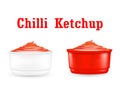 Chili ketchup sauce in a little plastic bowl