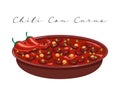 Chili with meat, chili con carne, latin american cuisine. National cuisine of Mexico. Food illustration vector