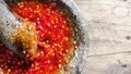 chili paste is finished pulverizing, spicy just right